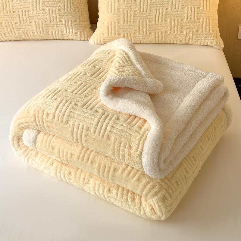 Jacquard Lamb Fleece Only Blanket or Blanket and Pillowcase Sets Soft Warm Milk Velvet Sofa Blanket Queen Autumn Winter Duvets