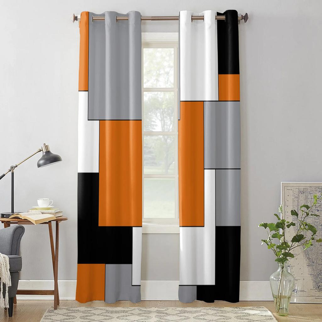 Tende per finestre di arte astratta patchwork nero arancione per soggiorno cucina tende mantovane tende alla moda per camera da letto