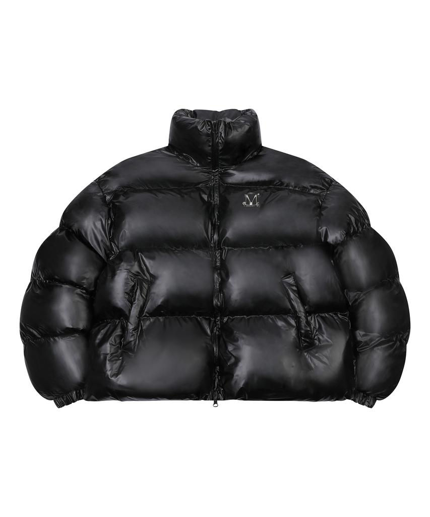 MUCENT Radien Metal Logo High-Neck Glossy Crop Padded Jacket (2 Colors)