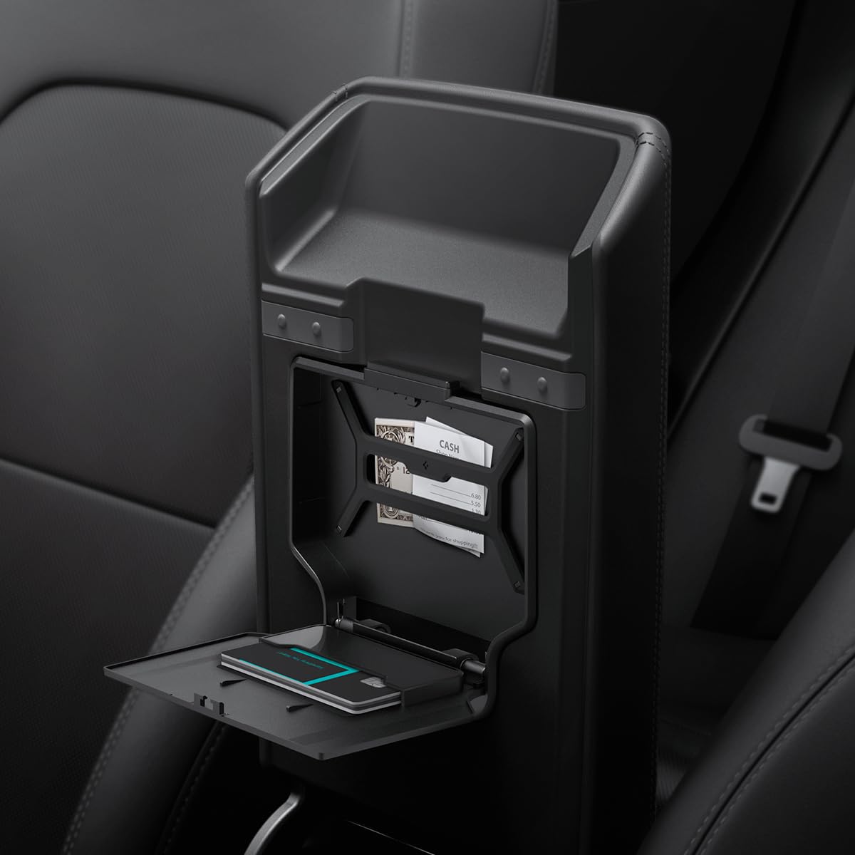 Spigen Скрытый ящик для хранения для Tesla Model Y Juniper и Tesla Model 3 Highland Carbon Edition Органайзер центральной консоли TO221H ACP07408 One-Touch чёрный