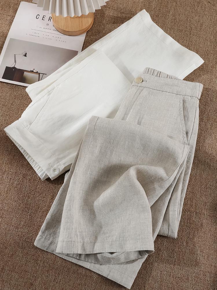 2026 New Style High Waist Pure Linen Wide-Leg Women's Pants - Thick Fabric, Good Drape, Cropped, Slimming, Casual Straight Leg.