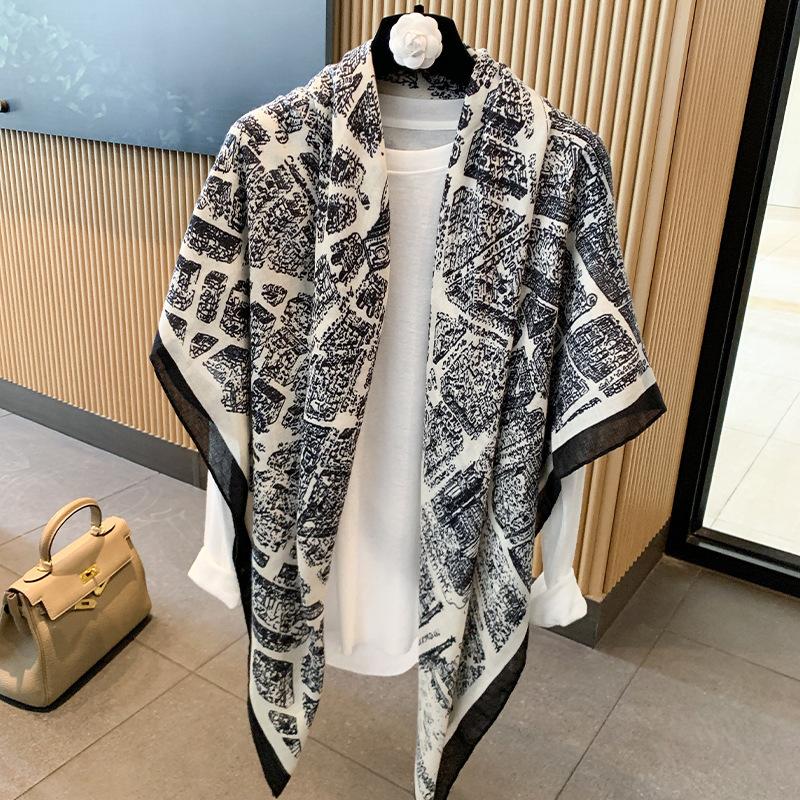 Blue Retro 130 Square Scarf Summer Air-Conditioned Room Shawl Sunscreen Silk Scarf Spring And Autumn Linen Scarf