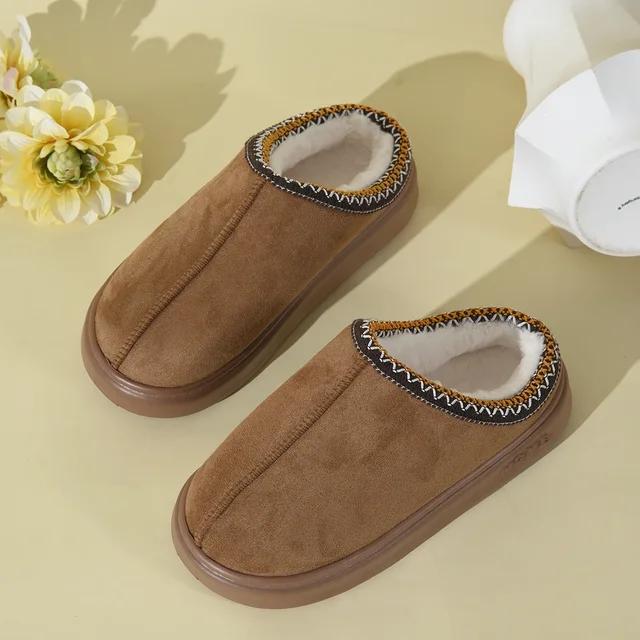 Fashion New Autumn and Winter Thick Soled Fluffy Slippers for Women's Home Flat Shoes, Fashionable Plush Home Oversized Casual Shoes