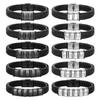 Custom Beaded Braided Bracelets For Men Leather Stainless Steel Black Silver Color Personalized Bangle Name Family Father Gift