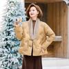 New Arrival: Embroidered Patchwork Down Jacket with Fur Collar for Middle-Aged & Elderly Mothers - Chinese Style Winter Outerwear