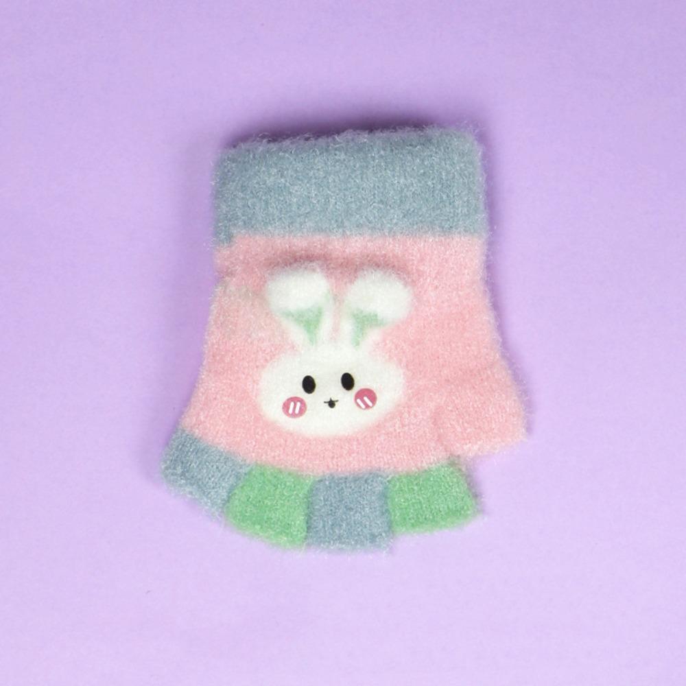 

Wool Kids Fingerless Gloves Coldproof Knitted Mittens Winter Plush Gloves For 0-2 Years Kids розовый