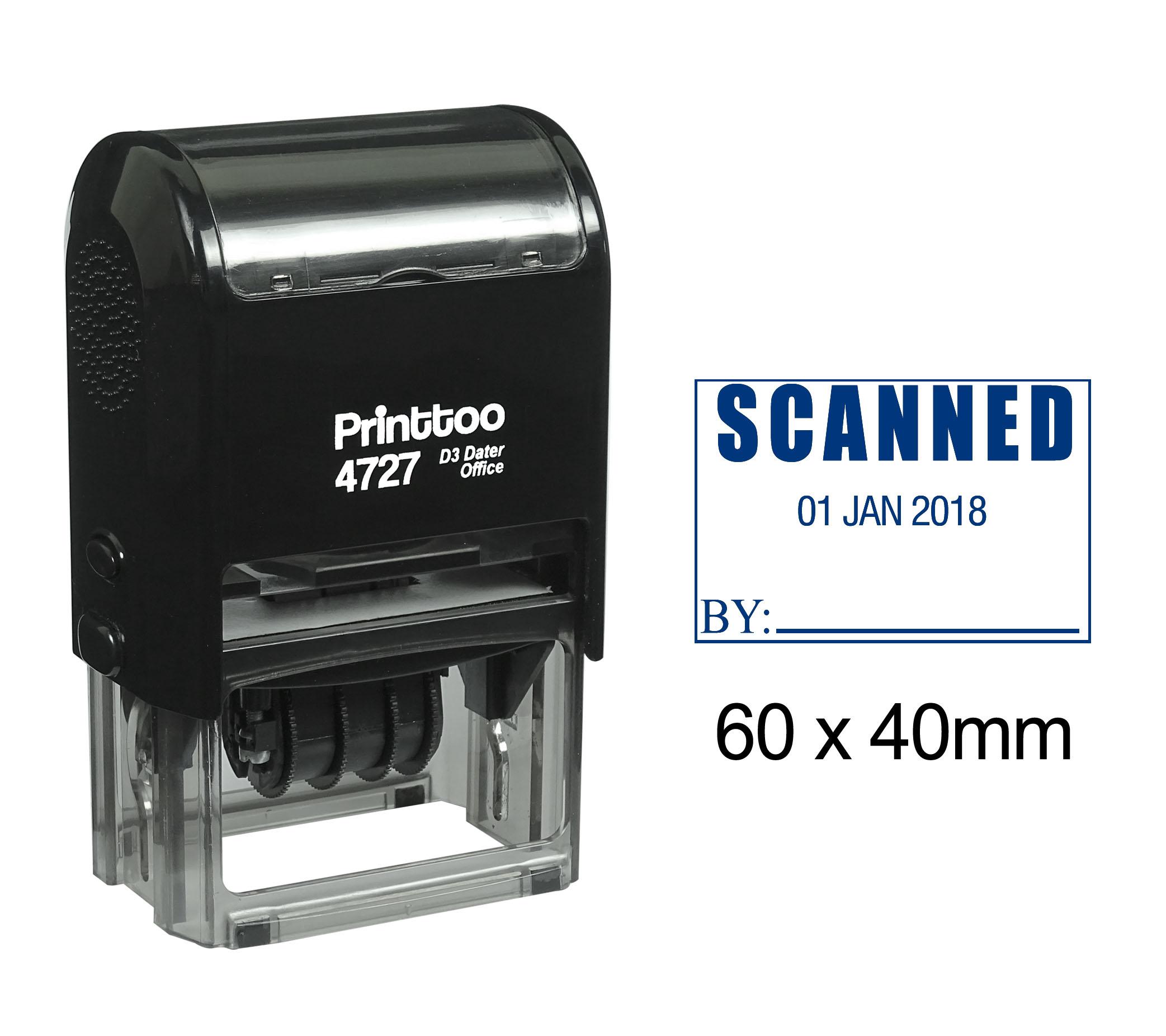 

Printtoo Dater Stamp Self Inking With Scanned By Text Date Rubber Stamp Office 60 mm x 40 mm.(Approx) синій