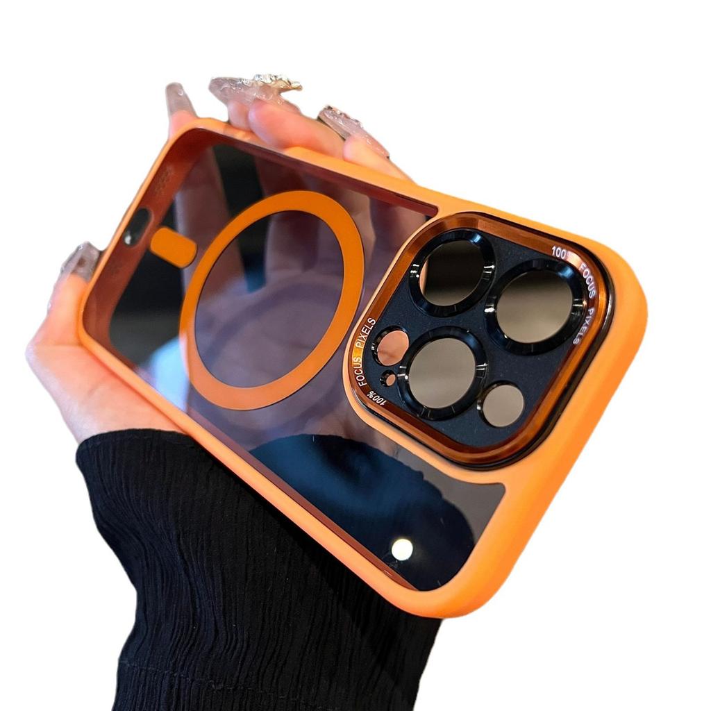 Applicable To IPhone 16 Skin sensitive Magnetic Charging Mobile Phone Case Apple 14promax Metal Lens Ring Protective Case 15