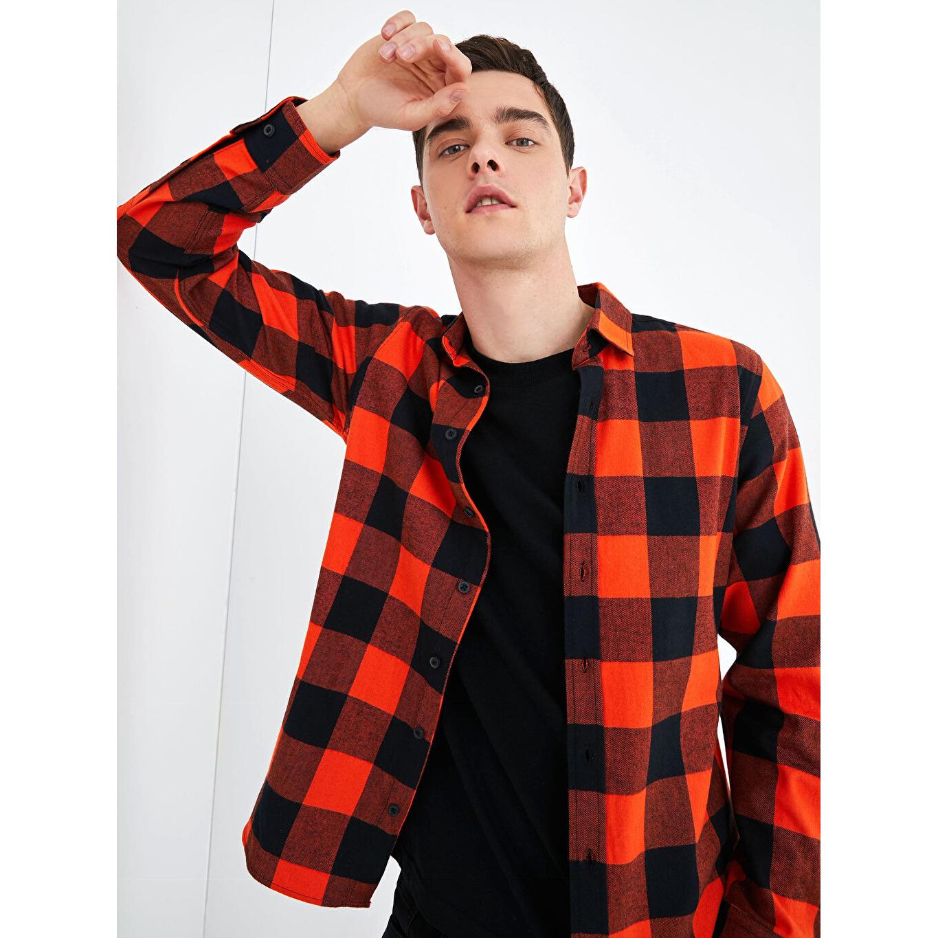 

XSIDE Slim Fit с длинным рукавом Lumberjack клетчатая мужская рубашка оранжевая