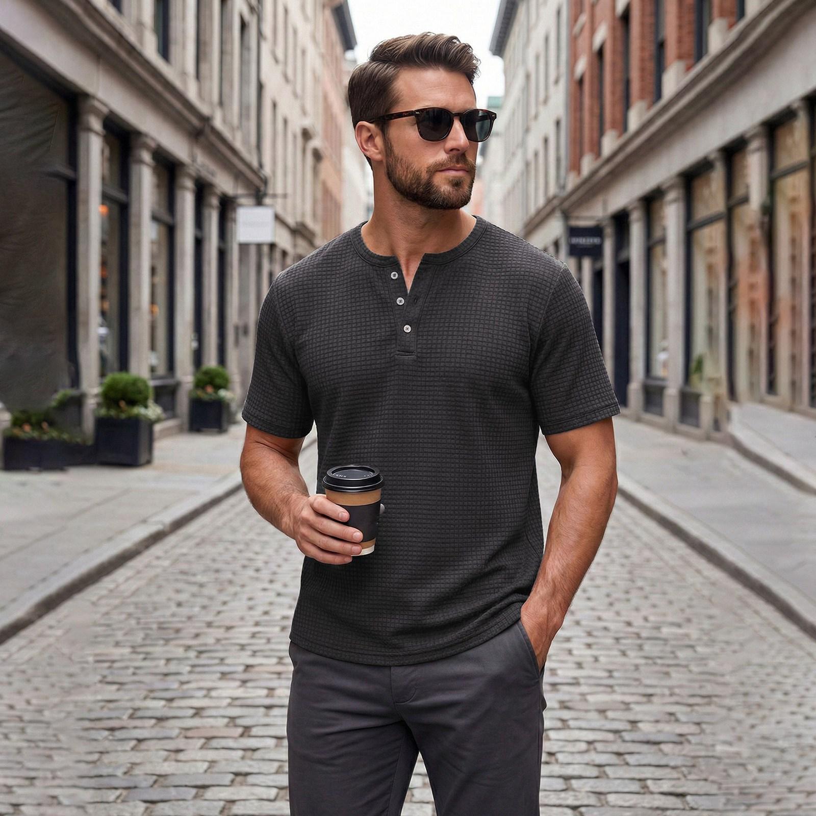 

Men s Tailored Shirt With Buttons And Plain Shirt Short Sleeves L чёрный