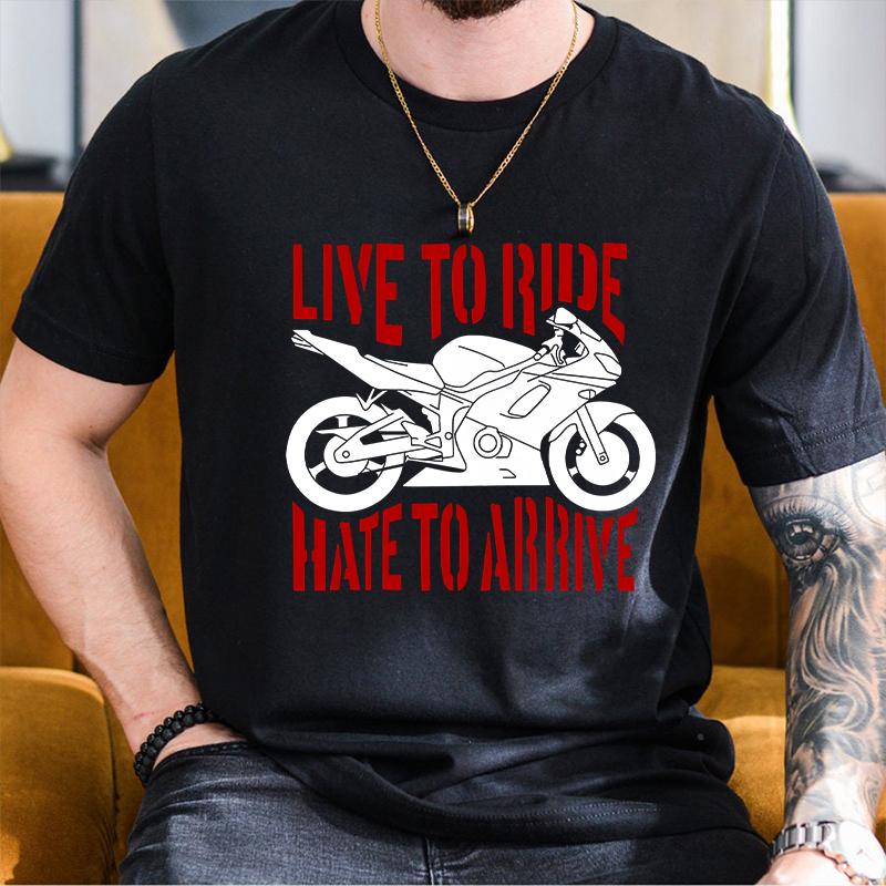 

Live To Ride Hate To Arrive Letter Print Short Sleeve Tees Vintage Motocycle Graphic Tops for Men Summer Biker Rider Streetwear 5XL різнокольоровий