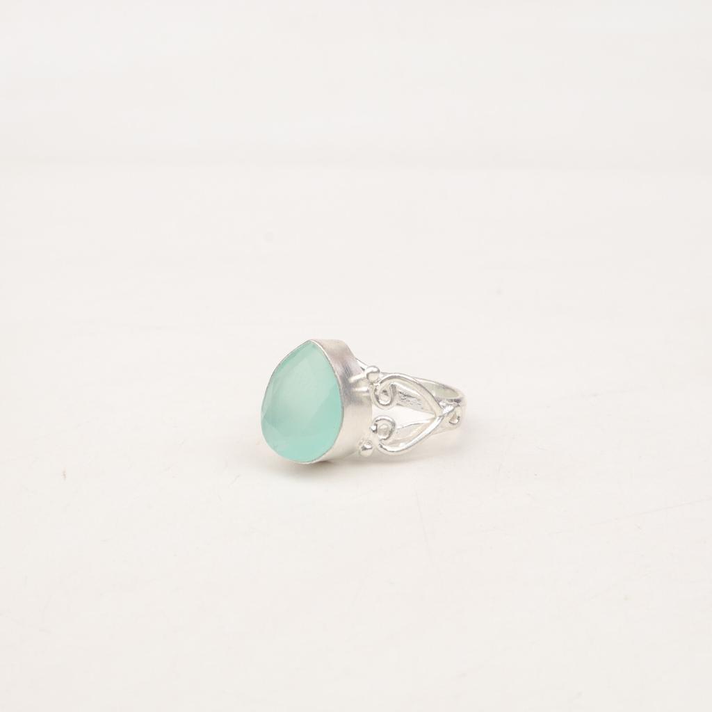 Natural Aqua Chalcedony Gemstone 925 Sterling Silver Jewelry Handmade Boho Ring RR-46-8