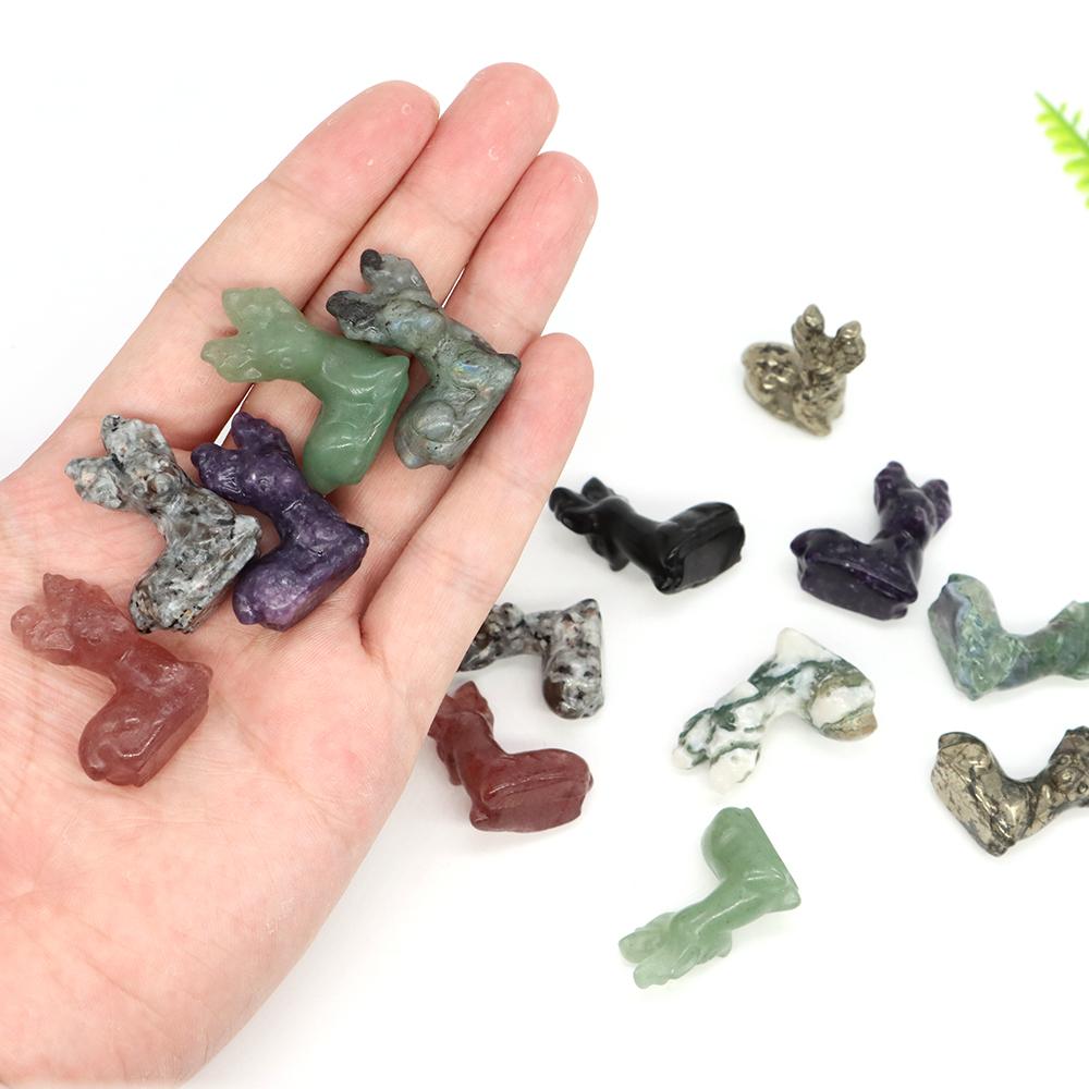 Deer Statue Natural Stone Carved Crystal Reiki Healing Animal Figurines Gemstone Crafts Home Gem Decoration Gifts  1.2"