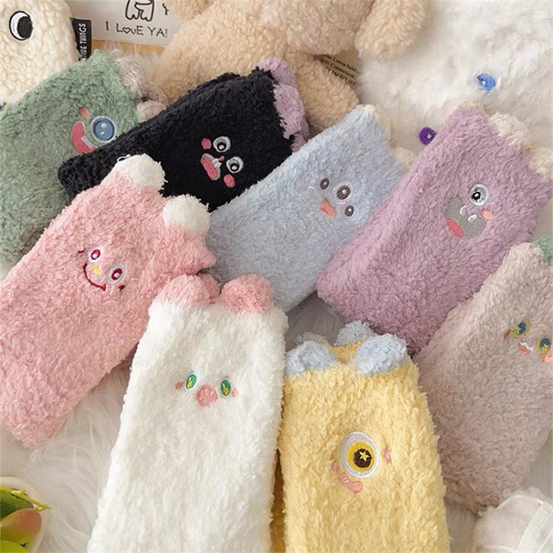 Cute Coral Fleece Socks Women'S Fleece Cotton Socks Thicken Home Sleep Warm Wool Floor Socks Winter