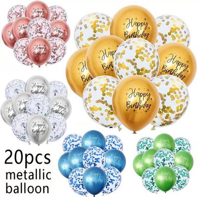 20 piezas globo metálico globo de feliz cumpleaños globo de confeti oro plata azul