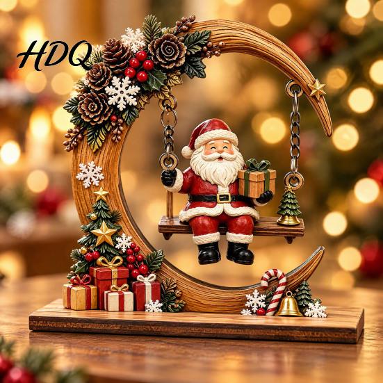 Unique Christmas Exchange Gifts Santa Claus Swing Tabletop Figurine Wooden Xmas Statue with Decorative Holiday Figures Pinecone Snowflake Gift