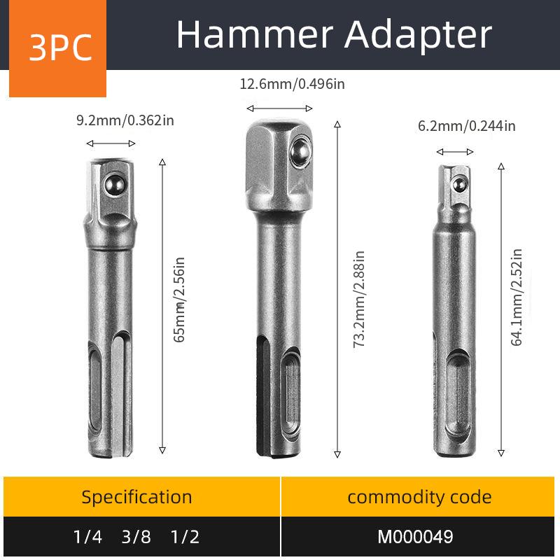 3PC Electric Screw Screwdriver Adapter Adapter Rod Screwdriver Square Head Hexagonal Socket Extension Rod Pneumatic Tool Set