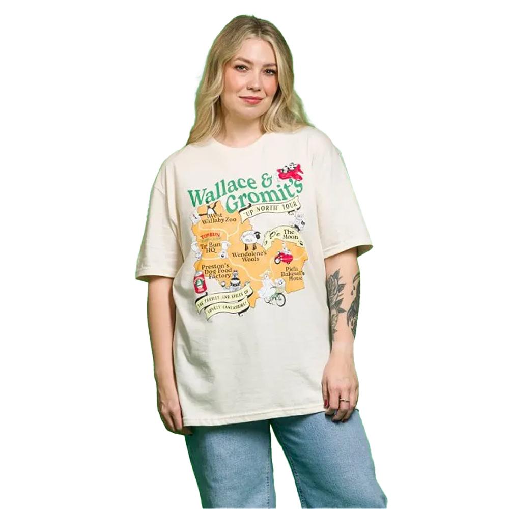 Wallace and Gromit Unisex Adult Up North Map Tour T-Shirt