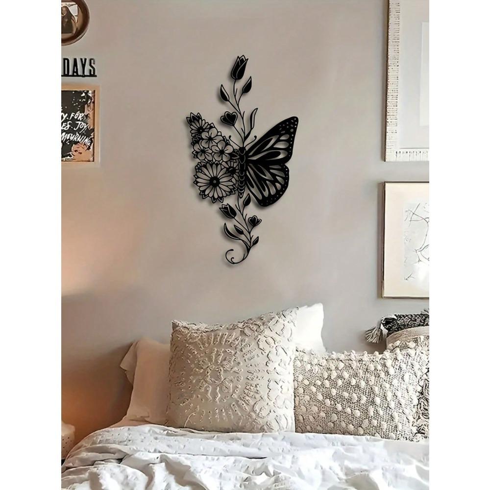 Wrought Iron Butterfly Wall Art Outdoor Porch Metal Decor Floral Home Living Room Garden Decoration 1pc
