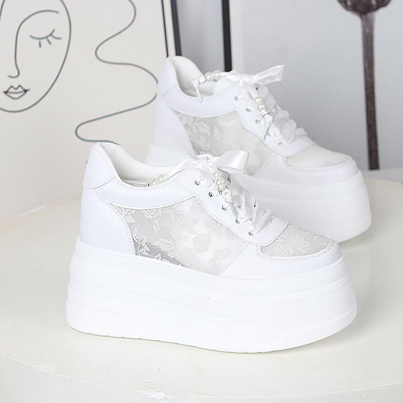 Fashion 12CM Air Mesh Genuine Leather Loafer Platform Wedge Flats Comfy Chunky Sneaker Hollow Women Sandals Vulcanize Summer Shoes