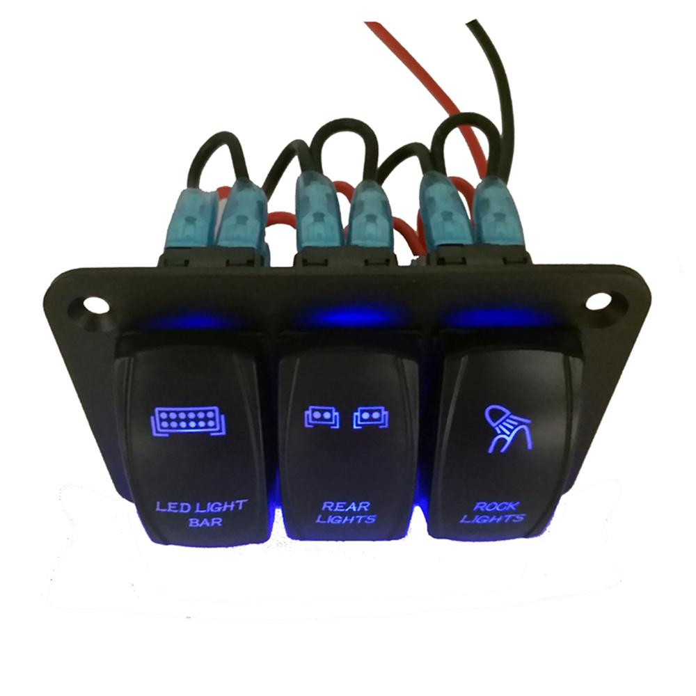 New 12V/24V 3 Gang Toggle Rocker Switch Panel Blue LED Light for Car Marine Boat