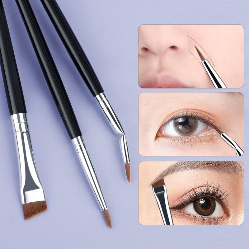 3pcs Fine Tip Angled Eyeliners Brushes With Wood Handle Makeup Brush For Detailed Looks Suitable For Various Occasion