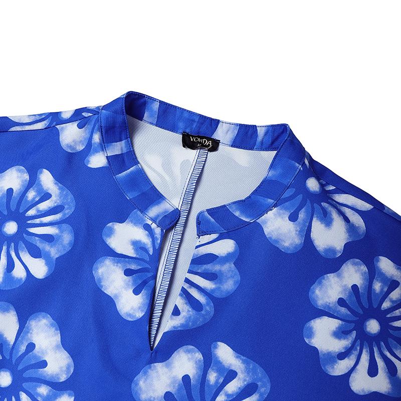 Plus Size Women Long Sleeve Floral Print Pockets Casual Loose Minig Dress