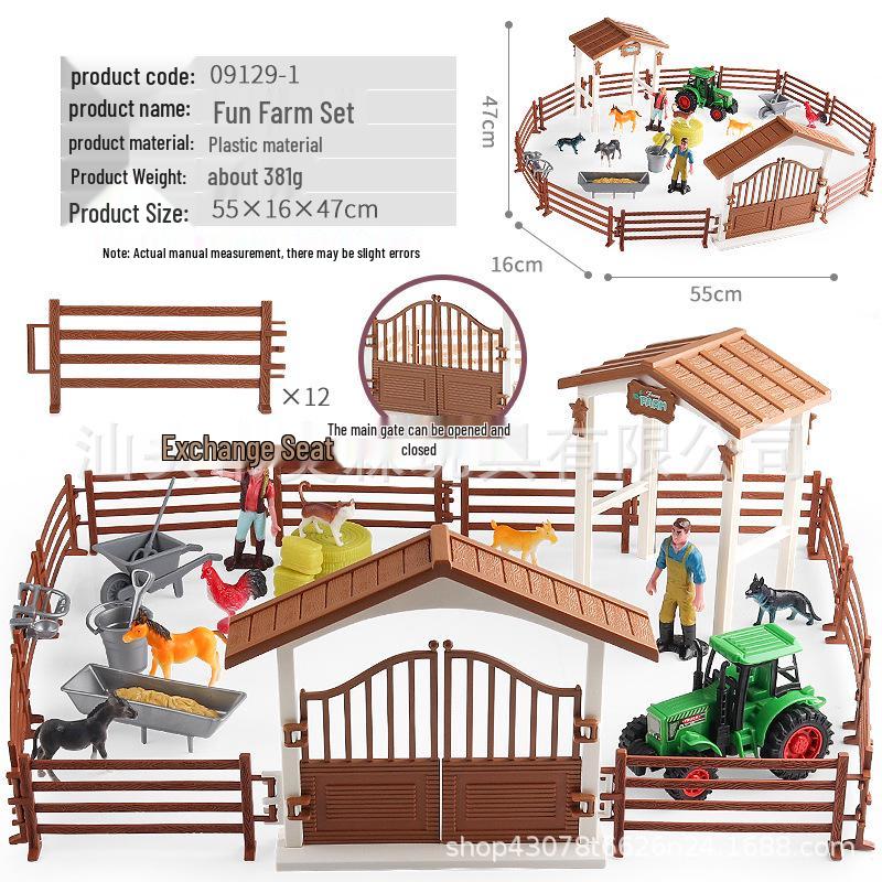 Farm Animal and Human Figures Playset with Fences: Rabbit, Sheep, Donkey, Cow - Parent-Child Simulation Toy