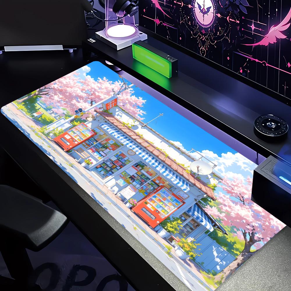 Kiosk-Muster XXL Gaming-Mauspad, Rutschfeste Schreibtischmatte mit genähten Kanten, Tastaturmatte, Computerzubehör für PC-Gamer