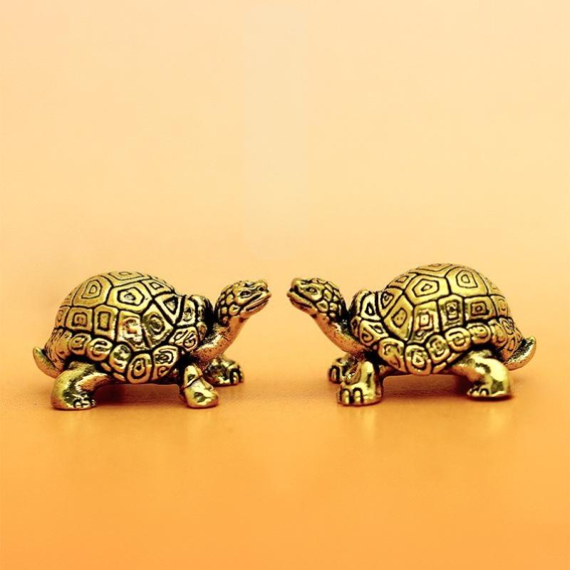 Statuie broasca testoasa din cupru pur Figurine broasca testoasa din alama vintage ornament Feng Shui de birou Miniaturi Ceai antic Artizanat pentru animale de companie Cadouri
