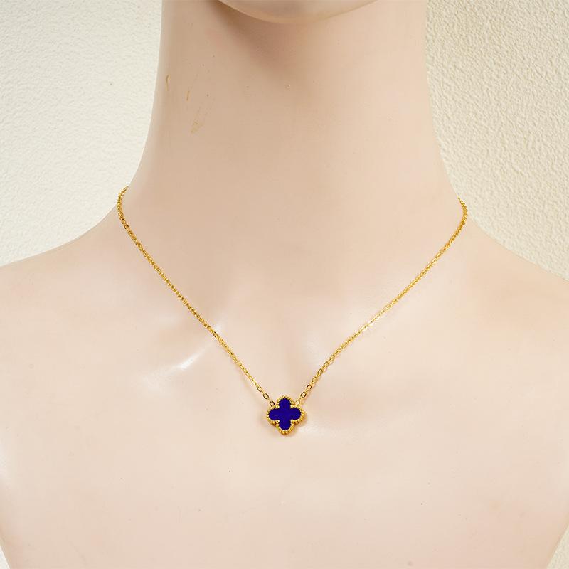 

13 мм высококачественное ожерелье из титановой стали с четырьмя листами клевера не теряет цвет женское ожерелье цепочка на ключицу Lucky Grass 18K темно-синий