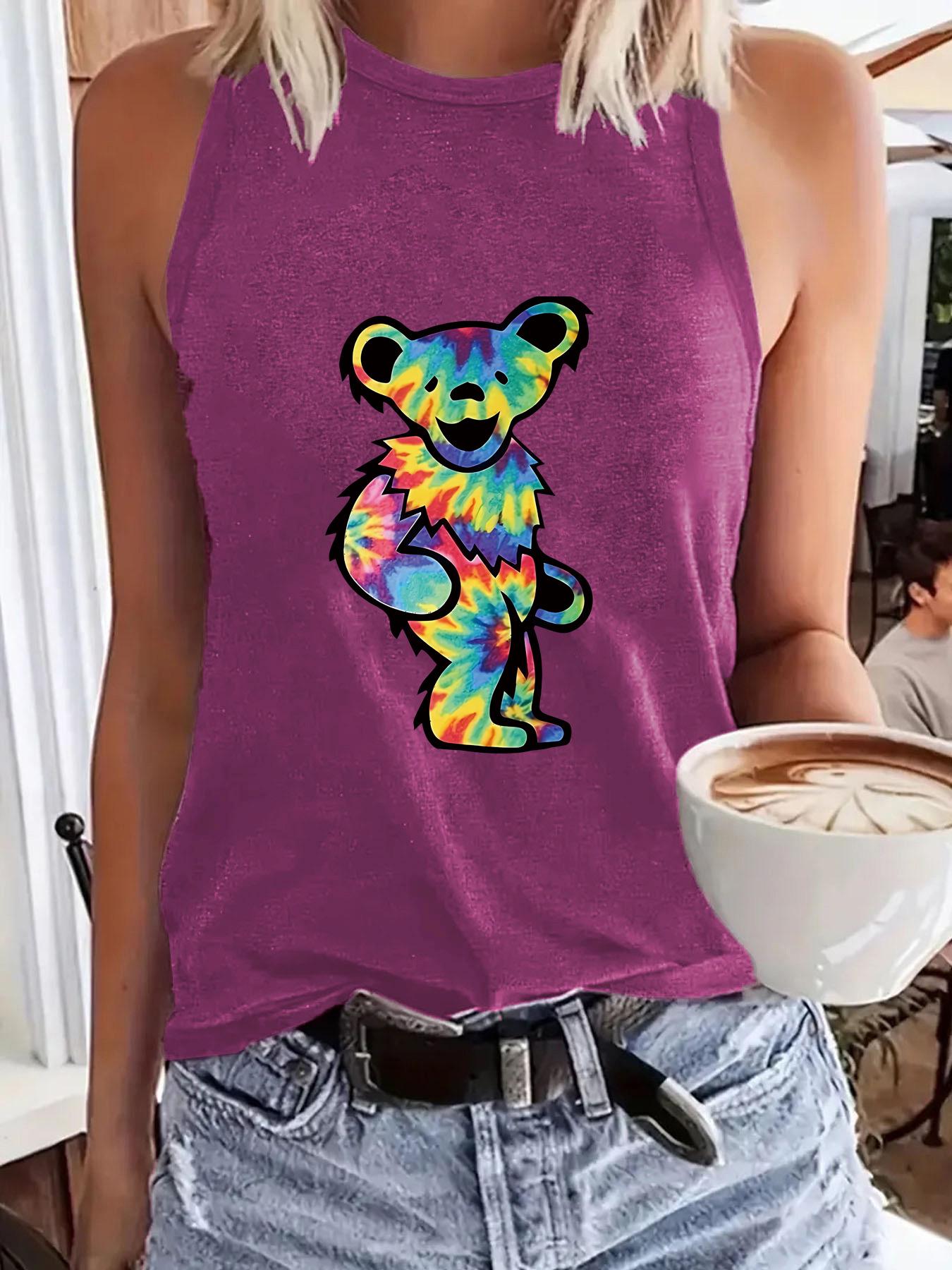 

Жилет без рукавов с круглым вырезом и принтом коалы - повседневный женский топ на весну/лето Small темно-красного