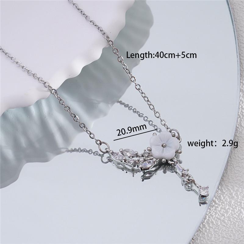Light Luxury Camellia Zircon Pendant Necklace Stainless Steel Chain Cute Flower Choker Jewelry Birthday Gifts For Women Girls
