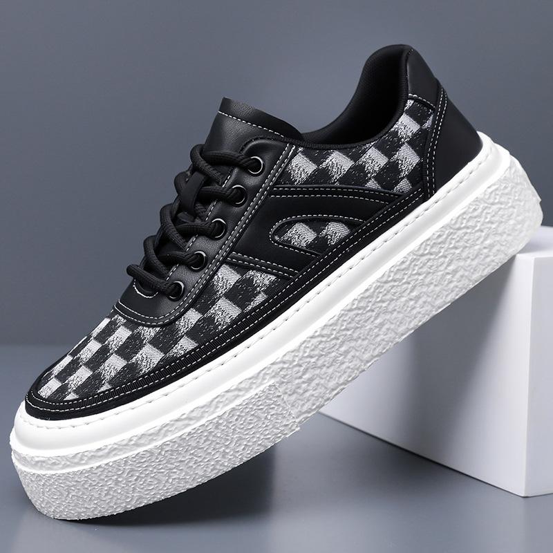 

2025 new men s shoes spring little white shoes men s canvas board shoes heightening versatile sports fashion casual platform trendy shoes 38