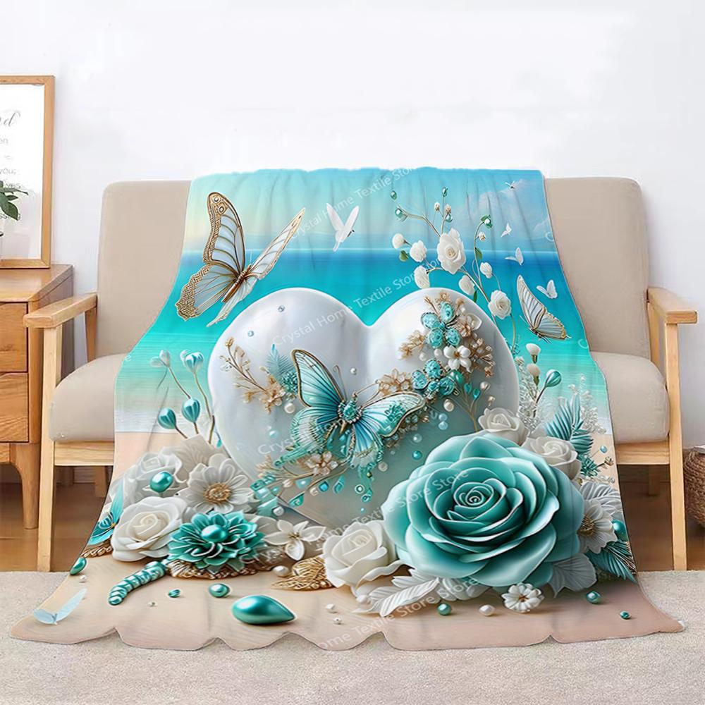 Themed Beach Scene 3D Print Flannel Blanket, Soft Warm Throw Blanket Nap Blanket For Couch Sofa Office Bed Camping Trave Blanket