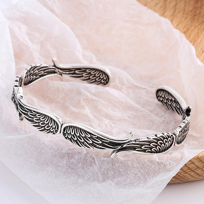 Nuovi Braccialetti alla Moda con Ali d'Angelo Gioielli in Argento Sterling 925 Argento Thai Retrò Personalità Raffinato Braccialetti Apribili TYB125