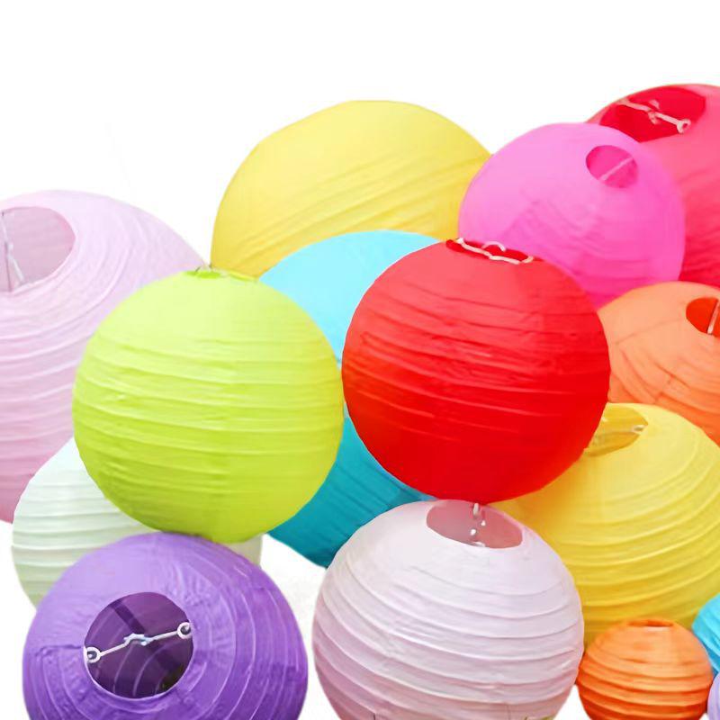 Solid Color Round Paper Lanterns for Wedding Room Decoration