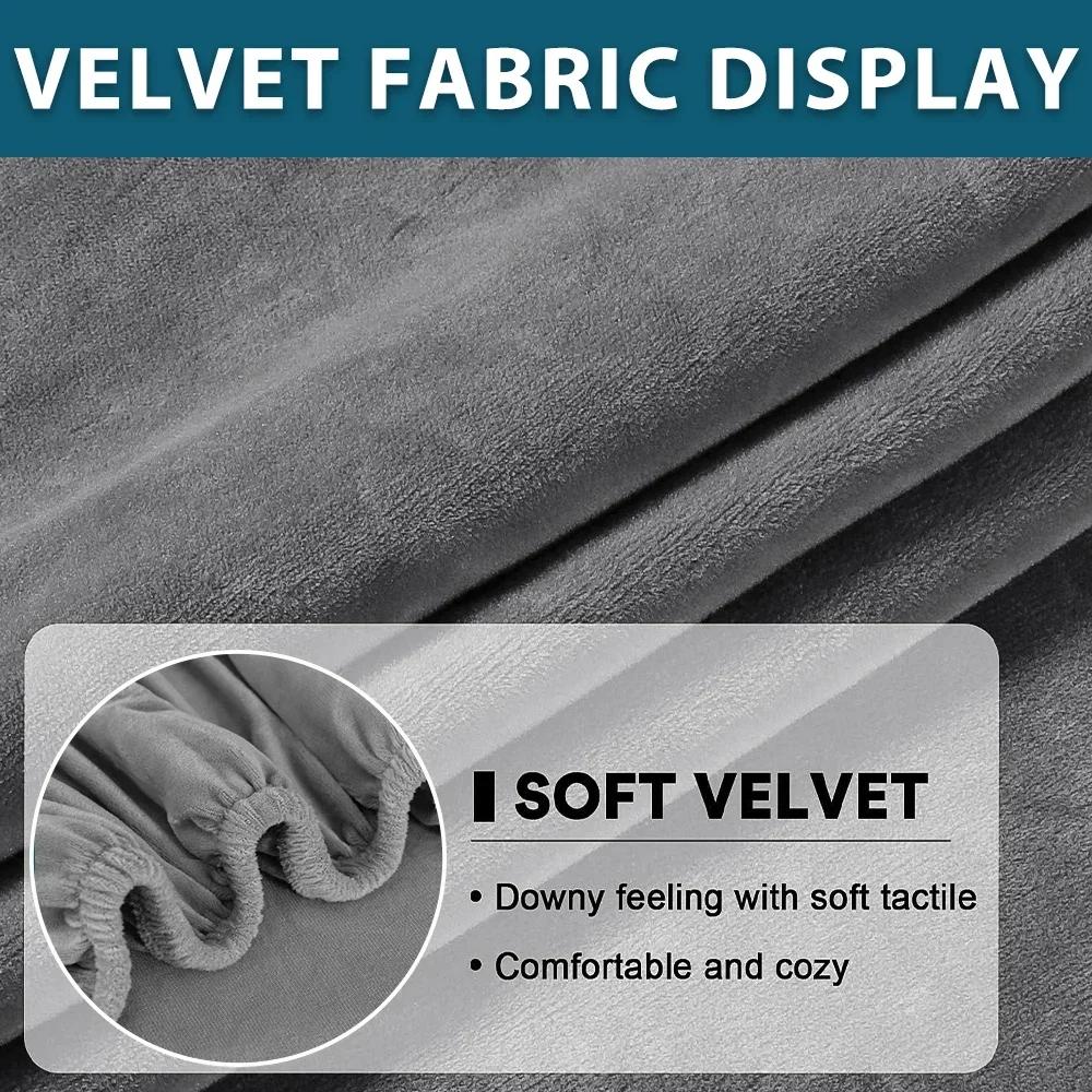 Soft Velvet Sofa Covers Elastic Couch Slipcovers Luxury Plain Living Room Chaise Lounge Case Pet-Friendly Removable Warm
