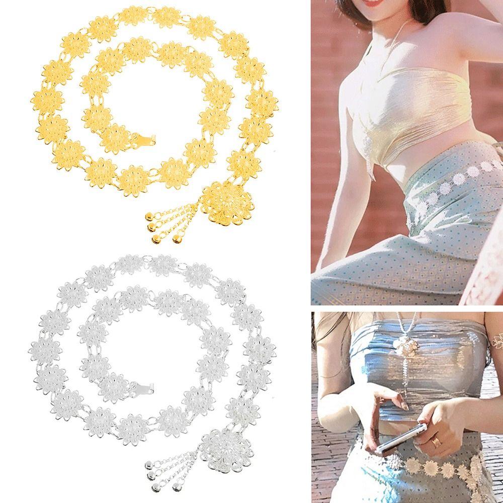 

Thai Turkish Hollow Flower Chain Belts India Belly Dance Metal Waist Belts срібний