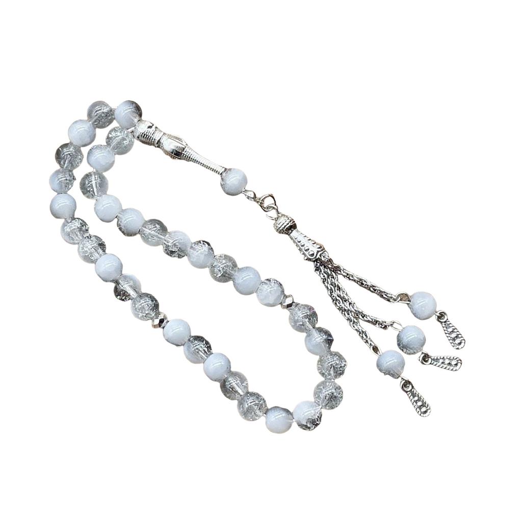 Muslimische Gebetsperlen 33 Tasbih Eisglas Rosenkranz mit Quastenanhänger Ethnisches islamisches Armband für die tägliche Andacht