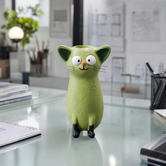 Lifelike Cat Figurine Quirky Vase, Cute Resin Flower Holder for Desk Shelf, Mini Planter Dried Flowers, Creative Home Decor Ornament,