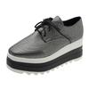 Silver Pu Leather Women Brogues Shoes Plus Size Suqare Toe Platform Flat Shoes Woman Lace Up Height Increasing Casual Shoes 43