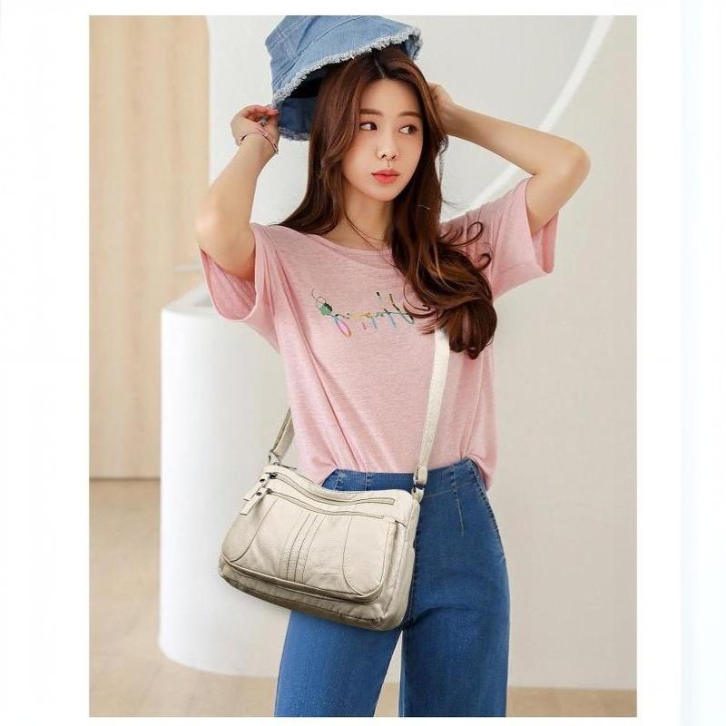 Retro Soft Leather Shoulder Bag Multi Pocket Solid Color Crossbody Bag Perfect for Business Trips Grocery Shopping