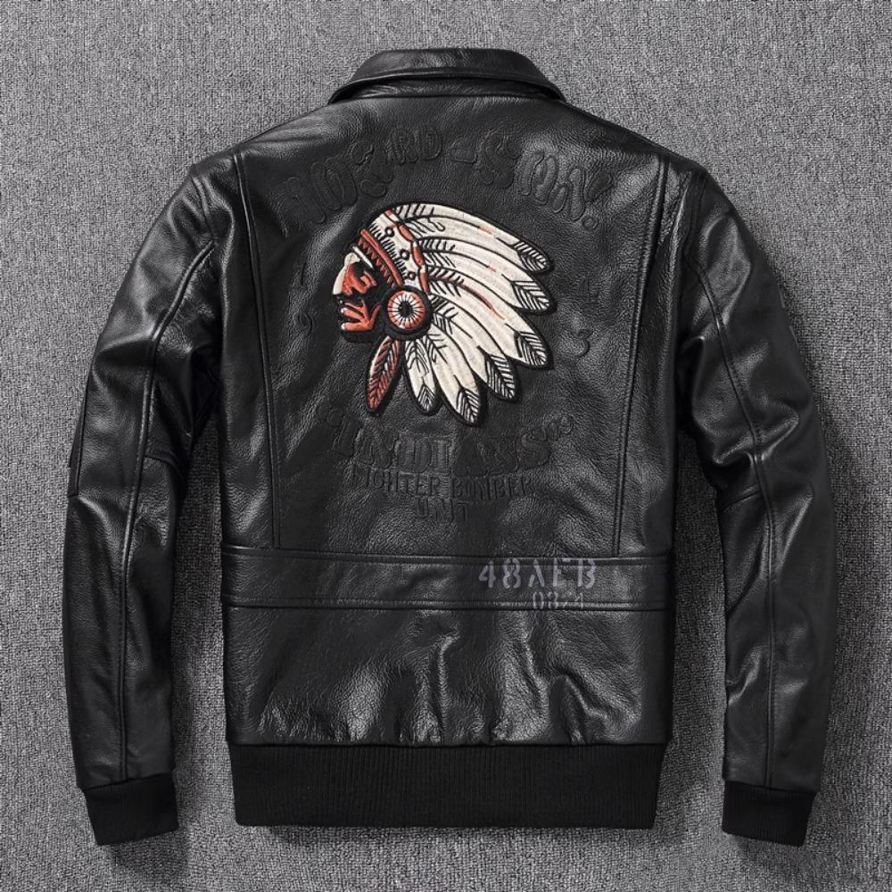 Chinese Size Indian Embroidery Coat Genuine Cowhide Casual Leather Jackets for Men Leather Jacket Spring Autumn