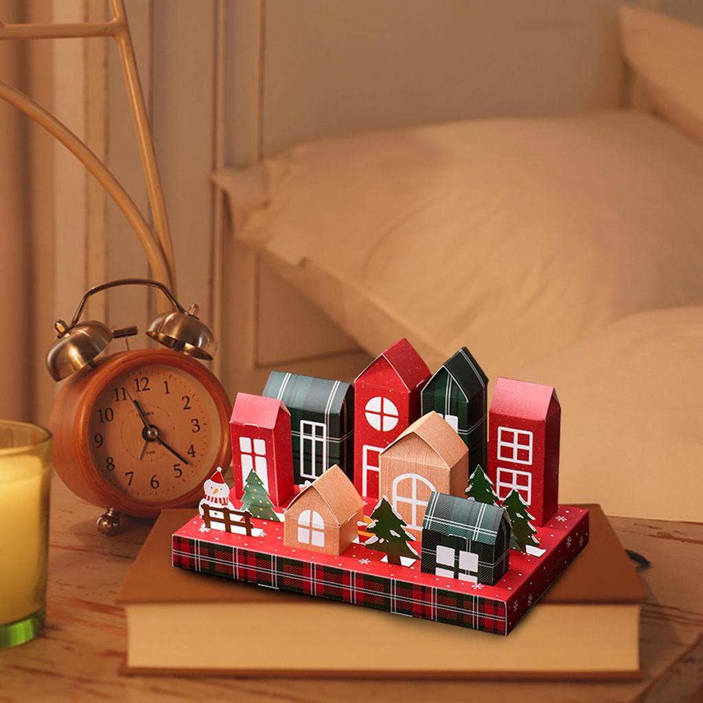 2025 Christmas house packaging boxes 8box/bag Countdown to Christmas Cardboard Treasure Boxes for Storing Candy Nougat, Cookie