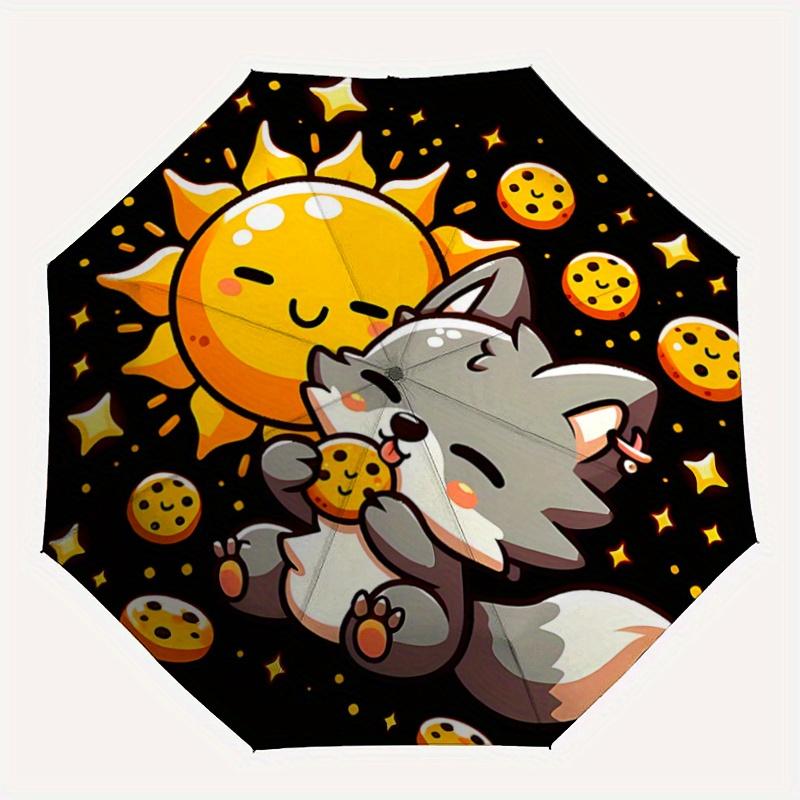 1pc Cartoon Cute Wolf Automatic Folding Umbrella - 3 Folding Design, Vivid Cartoon Pattern, Suitable for Outdoor Activities, A Gift for Fans