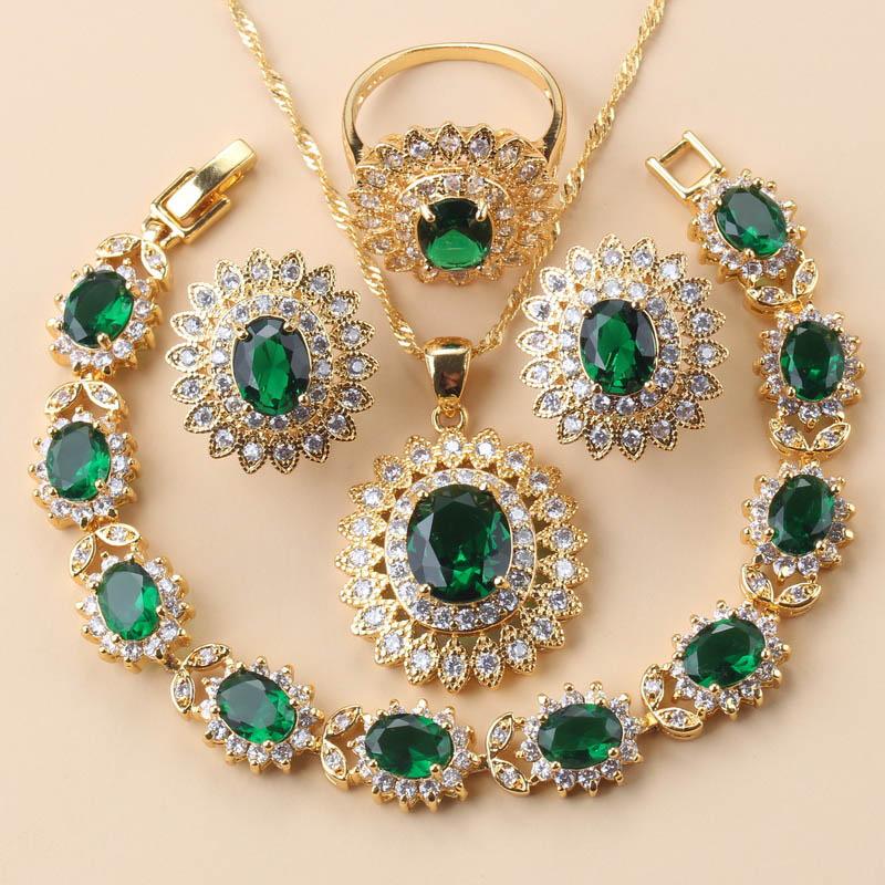 African Wedding Necklace Big Sunflowe Jewelry Sets  Gold Plated Luxury Woman Earrings Charm Bracelet And Ring Bridal Costume