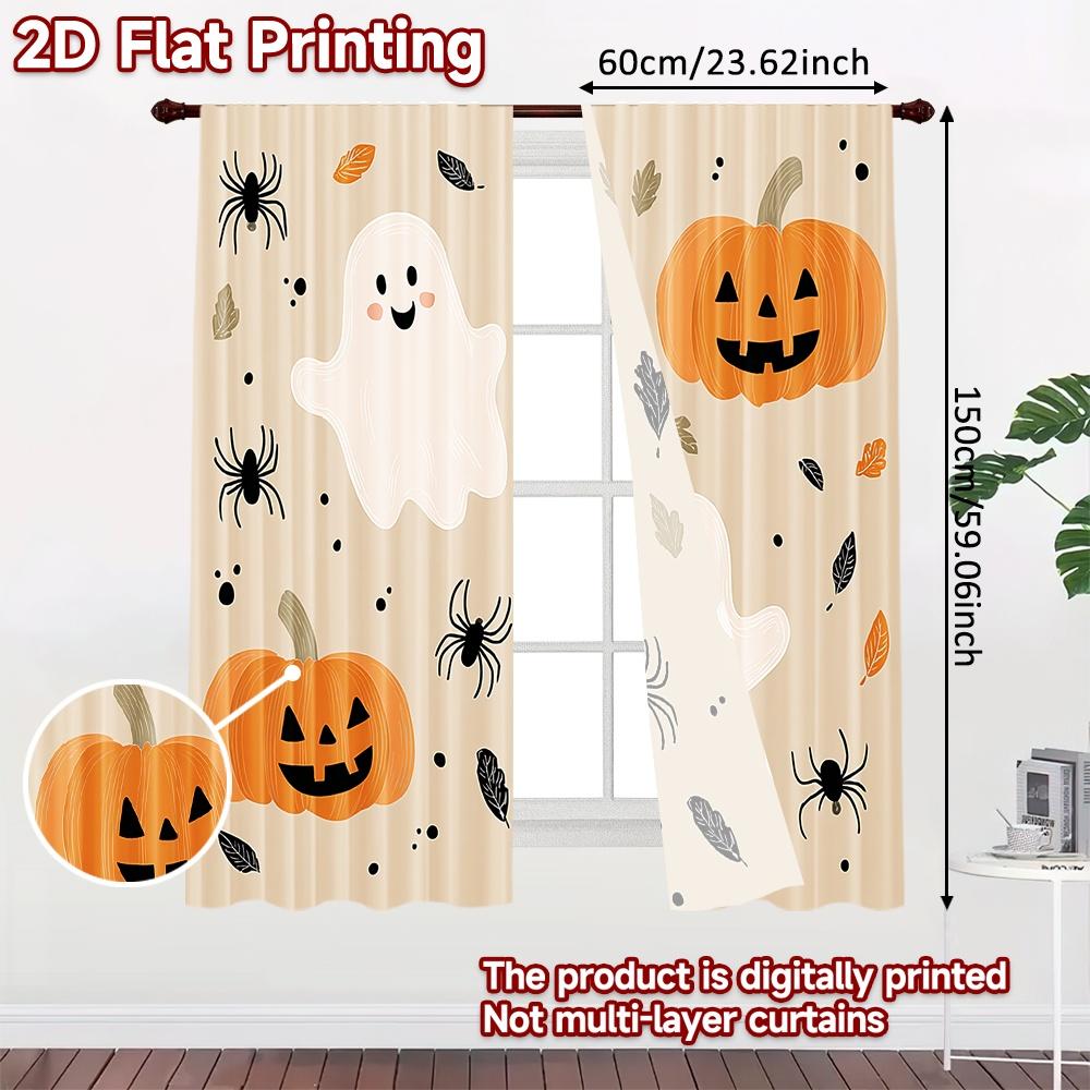 2D FLAT PRINTING 2pcs Curtains (Without Rod) Halloween Ghosts and Pumpkins (5) New year holiday curtains Versatile Polyester