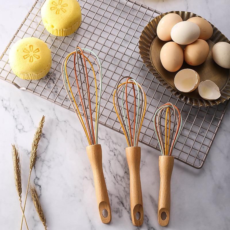 Cucina Acciaio Inossidabile Frusta Montapanna Semiautomatica Rotativa Manico Vaso Legno di Faggio Frullatore a Mano G041