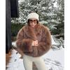 Vintage Brown Faux Fur Coat Short Warm Winter Streetwear Women